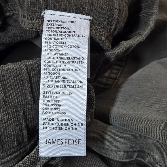 JAMES PERSE Mixed Media Pant Army Green Pigment Women’s Size 2 6110 - Picture 6 of 10